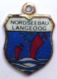 NORDSEEBAU LANGEOOG, Germany - Vintage Silver Enamel Travel Shield Charm (image for) NORDSEEBAU LANGEOOG, Germany - Vintage Silver Enamel Travel Shield Charm